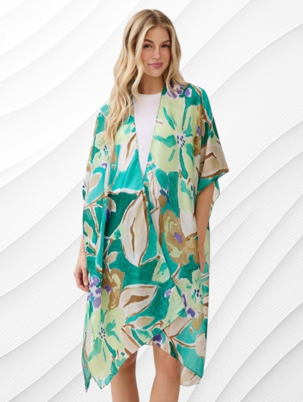 Hawaiian Holiday Green Kimono - Picture 1 of 13